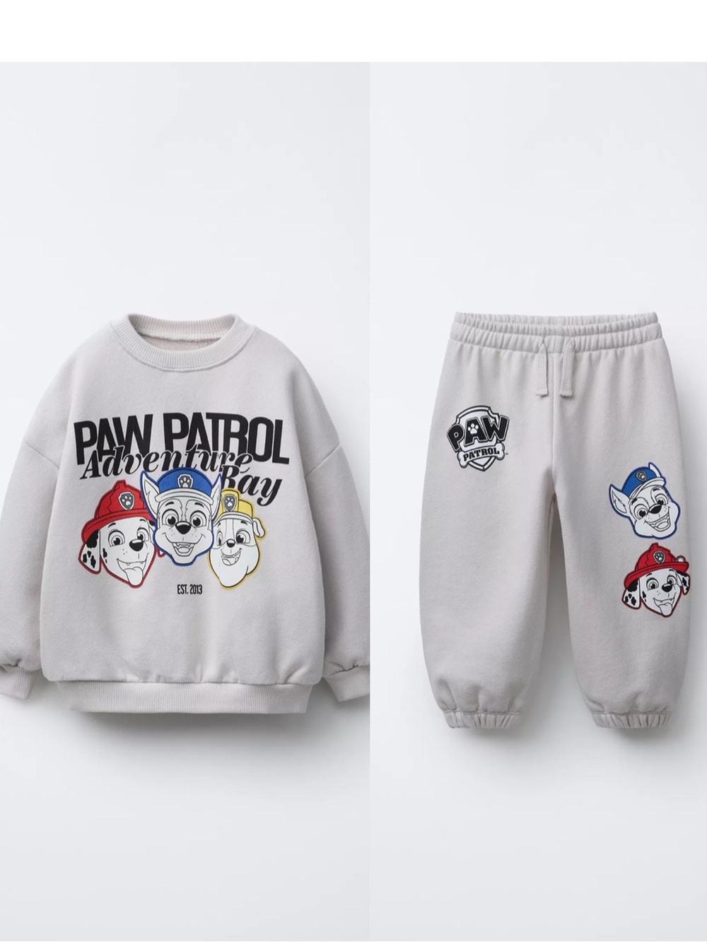 Zara Light Gray Paw Patrol Sweatshirt & Jogger Set with Red Blue Yellow Accents
